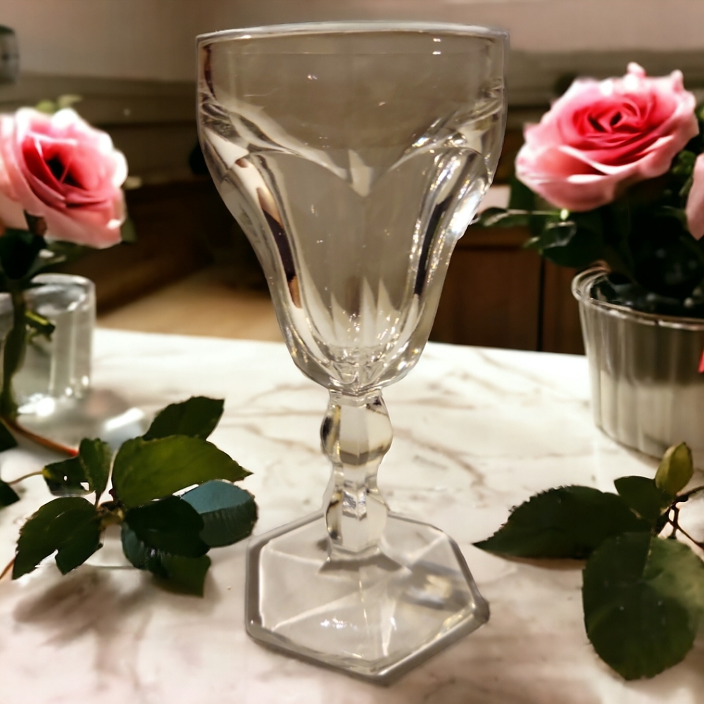 Vtg Pressed Cut Glass Footed Pedestal Sherry Port Wine Glass